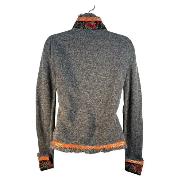 Free People Wool Fair Isle Ribbon Trim Collared‎  Cardigan Grey S/P - Picture 3 of 6